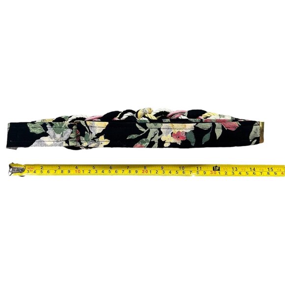 Vintage Braided Belt Floral Black Pink 1980s Adjustable Hook Loop Retro Fabric - Picture 6 of 7
